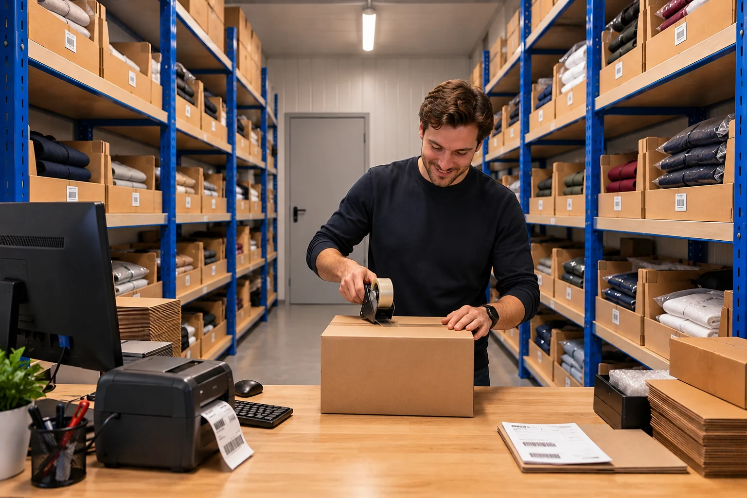 Webshopeigenaar pakt een bestelling in